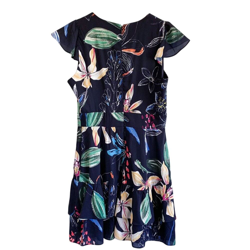 Parker Cosmic Fleur Flutter Short Sleeve Mini Ruffle Dress Navy Multi Small - Picture 3 of 16